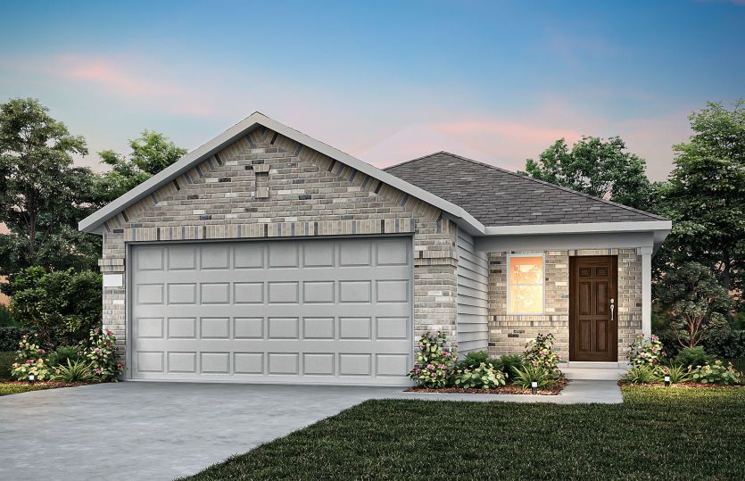 The Barton, a one-story home with 2-car garage, shown with home exterior LS102