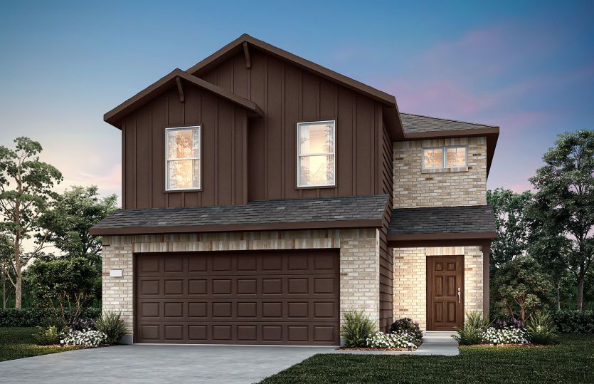 The Frio, a two-story home design with 2-car garage, showing home exterior LS103*model representation