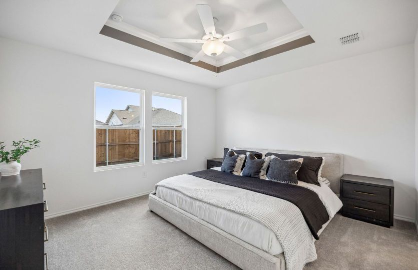 Primary suite with option tray ceiling and large windows *model representation