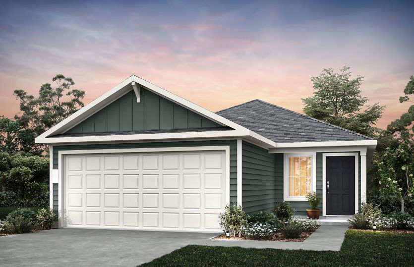 The Livingston, a one-story home design with 2-car garage, Exterior HC101