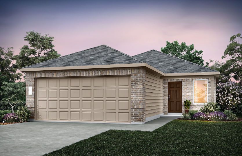 The Kemp, a one-story home design with 2-car garage, Exterior LS102