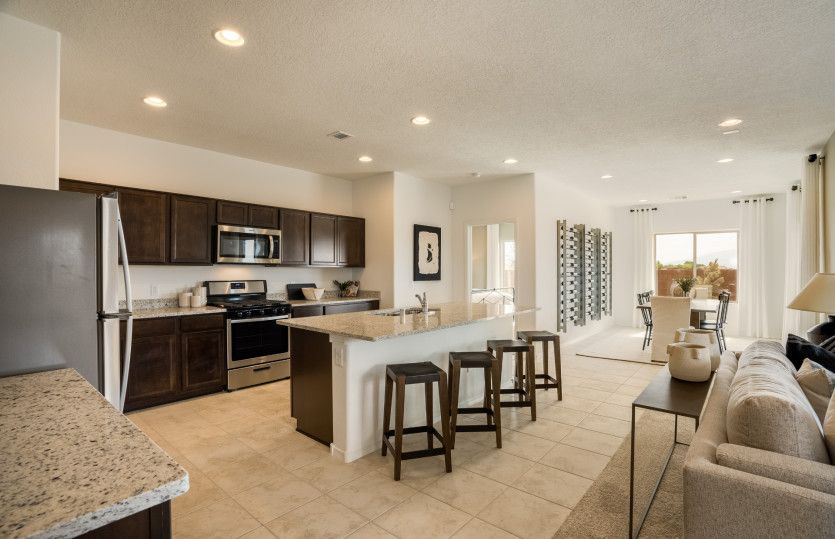 The Verbena kitchen is functional and boasts a large kitchen island.