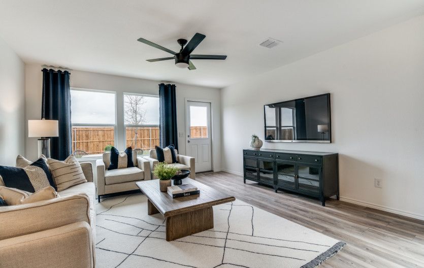 Gathering room with large windows * model representation