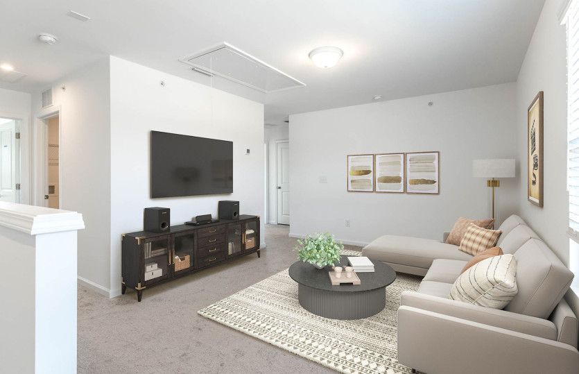 Upper level loft serves as a perfect multifunctional retreat, ideal for various uses.