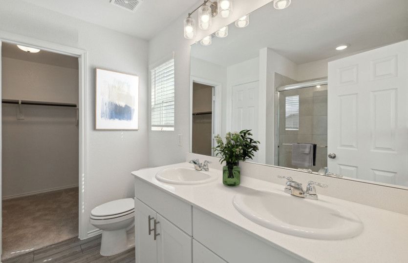 Luxurious owner's bath complete with double sinks and a generous shower