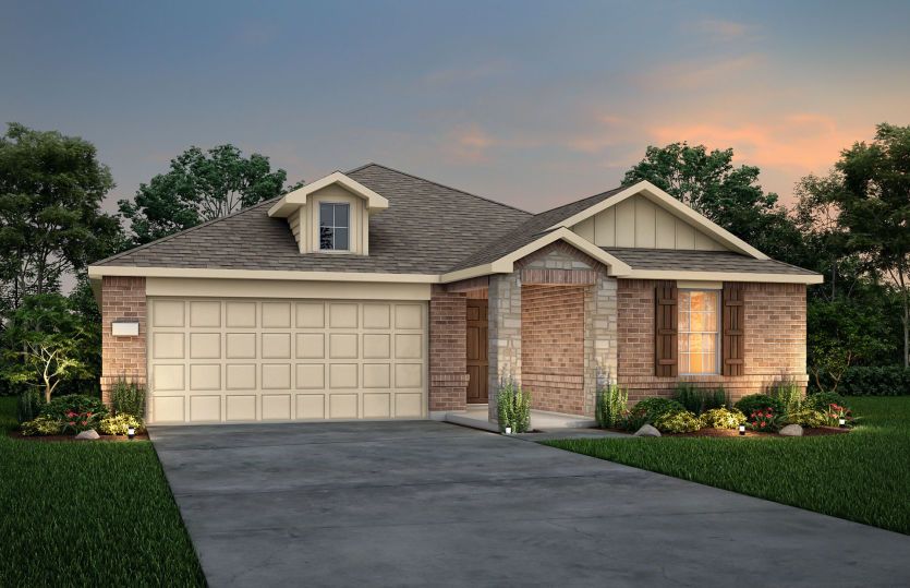 The Killeen, a one-story home with 2-car garage, shown with Home Exterior LS201