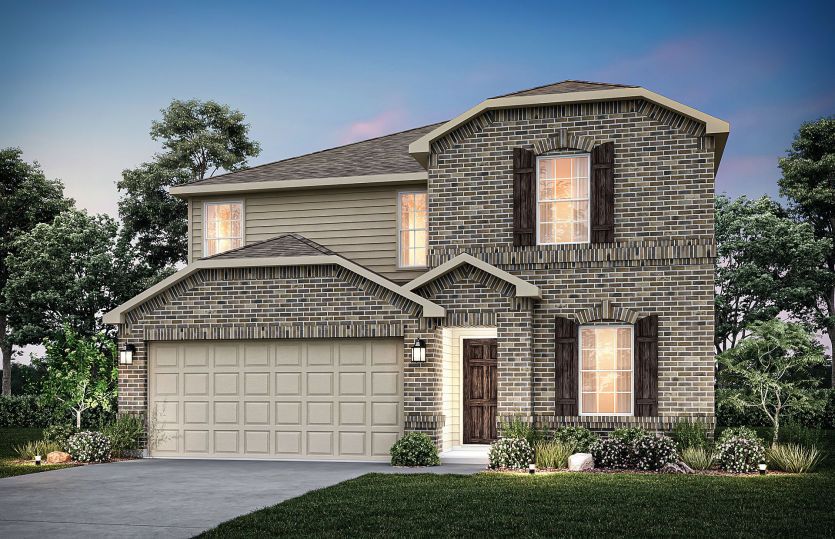 The Sandalwood, a two-story home with 2-car garage, shown with Home Exterior P