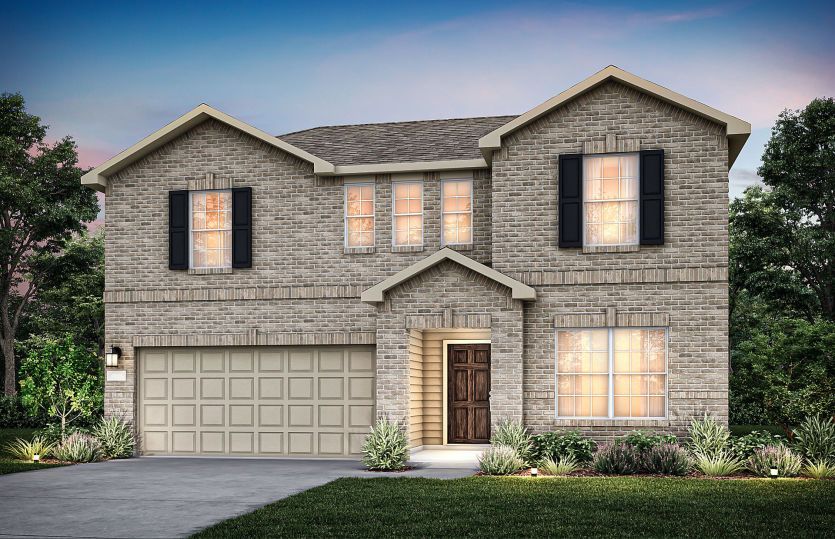 The Thomaston, a two-story home with shutters, shown with Home Exterior D