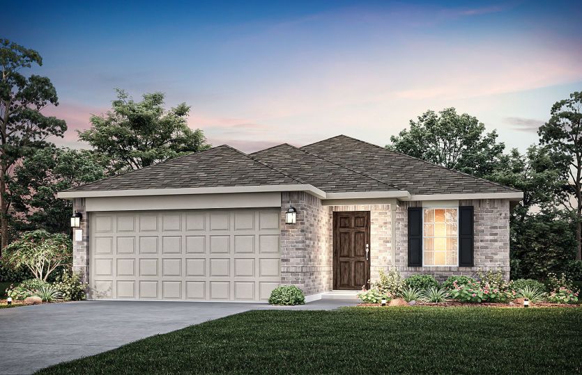 The Hewitt, a one-story home with 2-car garage, shown with Home Exterior N
