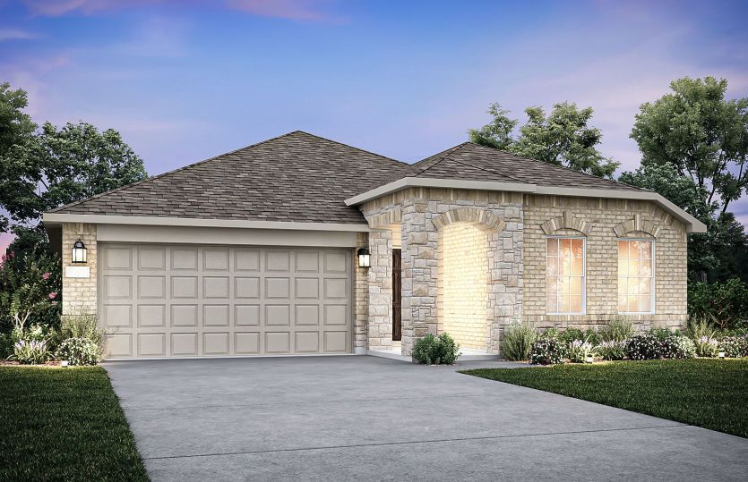 The Killeen, a one-story home with 2-car garage, shown with Home Exterior F
