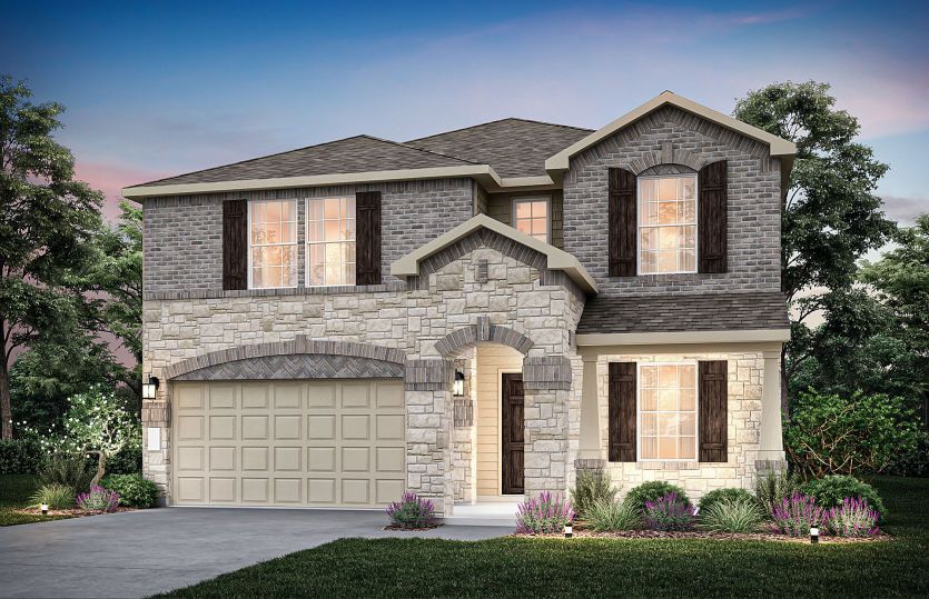 The Kisko, a two-story home with 2-car garage, shown with Home Exterior R