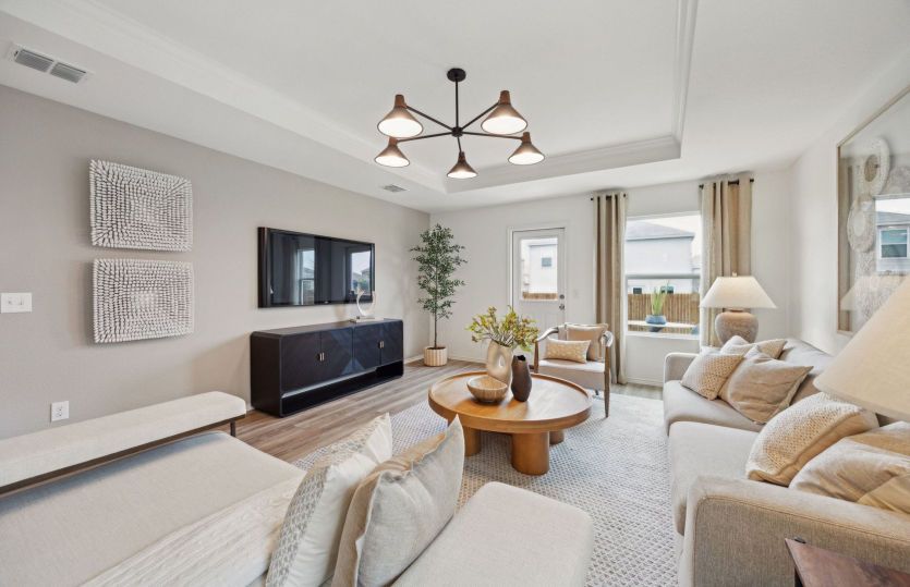 Spacious gathering room with large windows