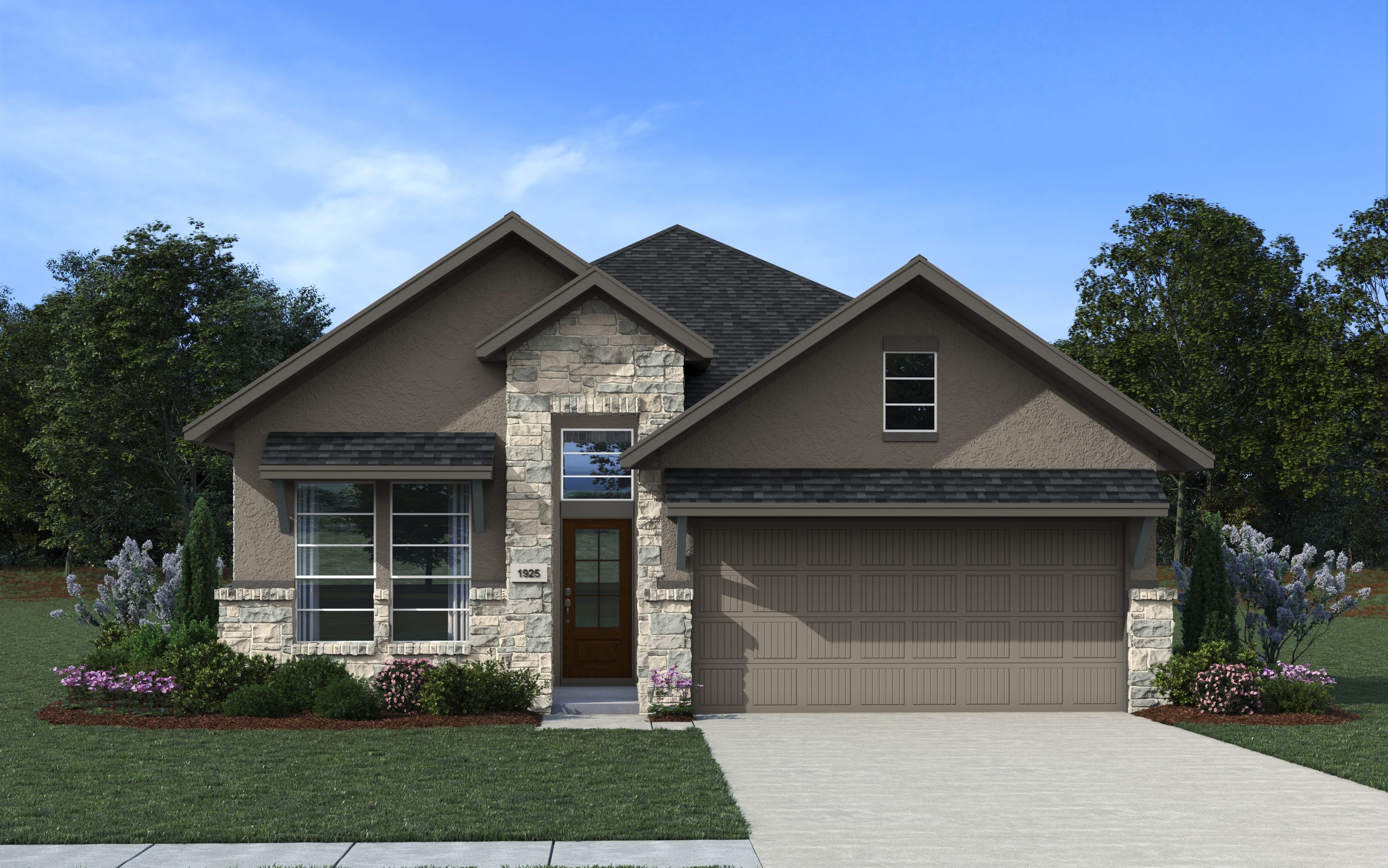 The Austin Elevation A - Stucco and Stone