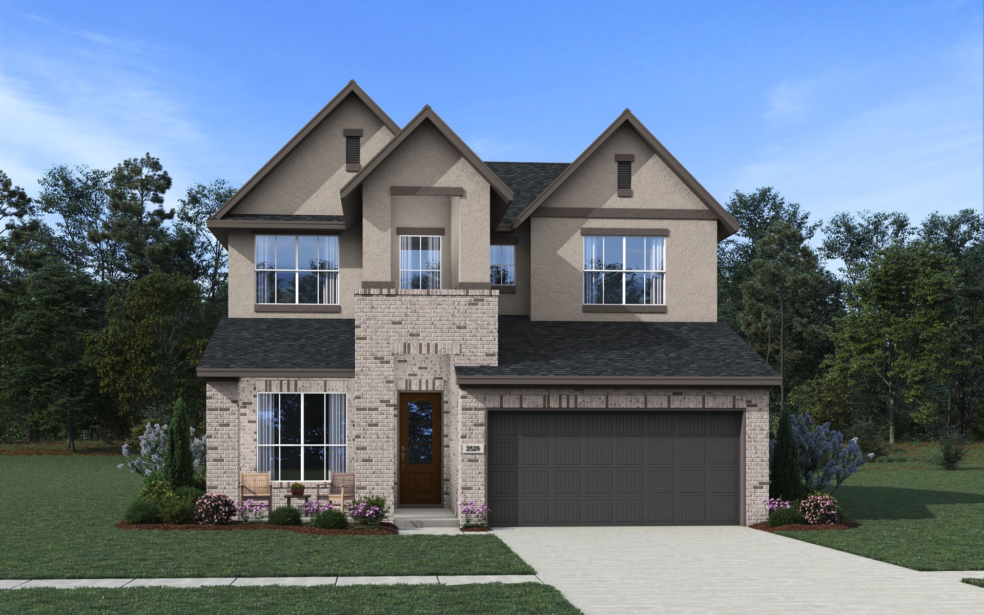 Elevation A - Stucco and Brick