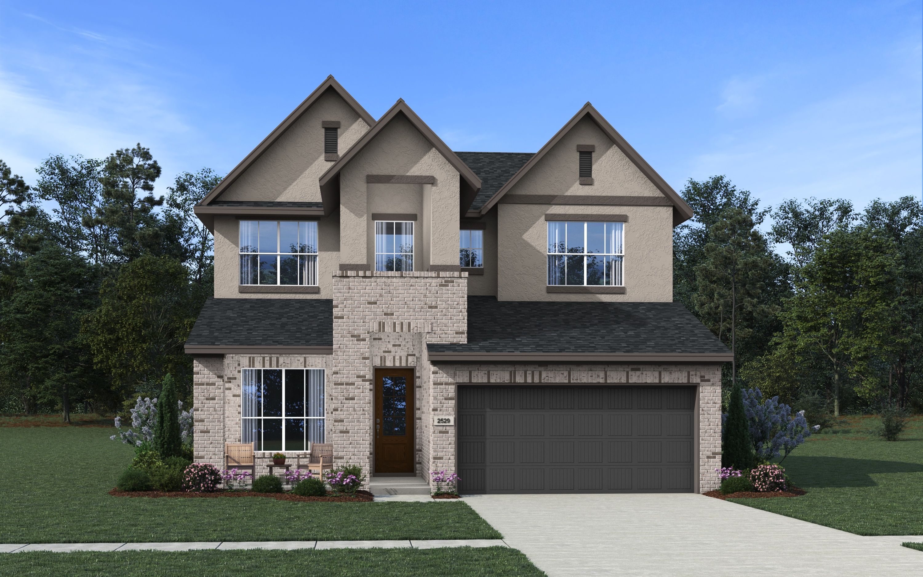 The Dayton Elevation A - Stucco and Brick
