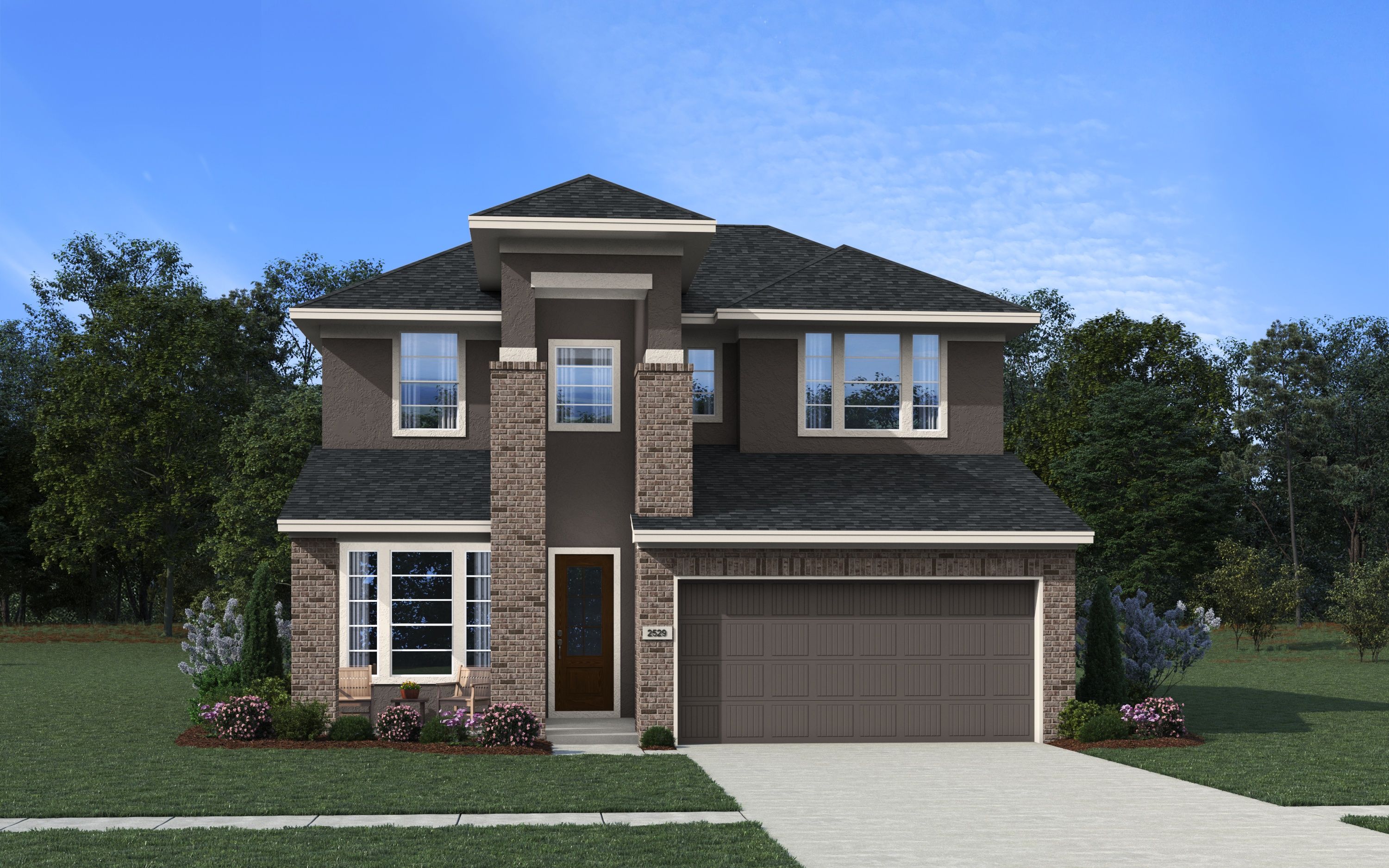 The Dayton Elevation B - Stucco and Brick