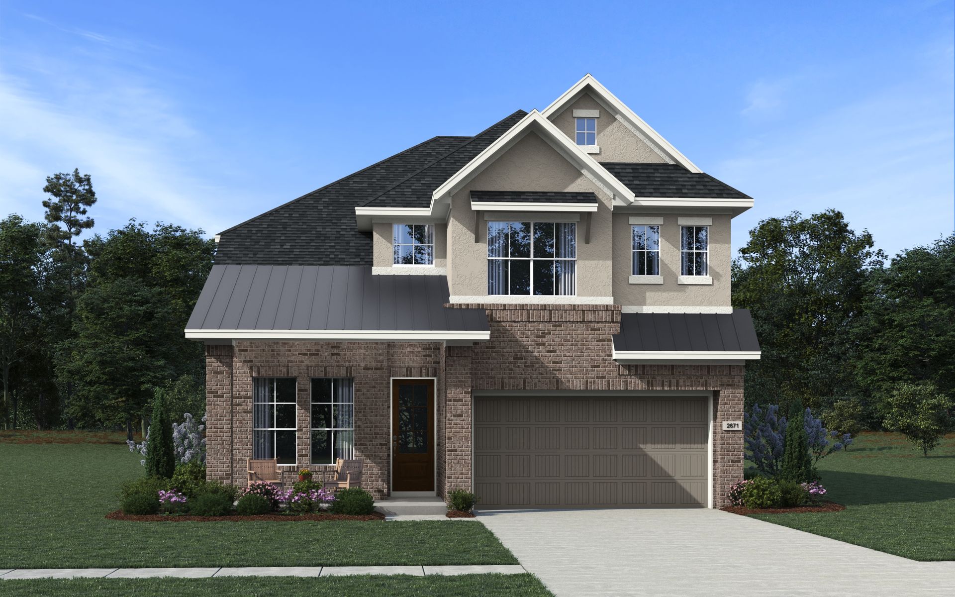 The Laramie Elevation B - Stucco and Brick