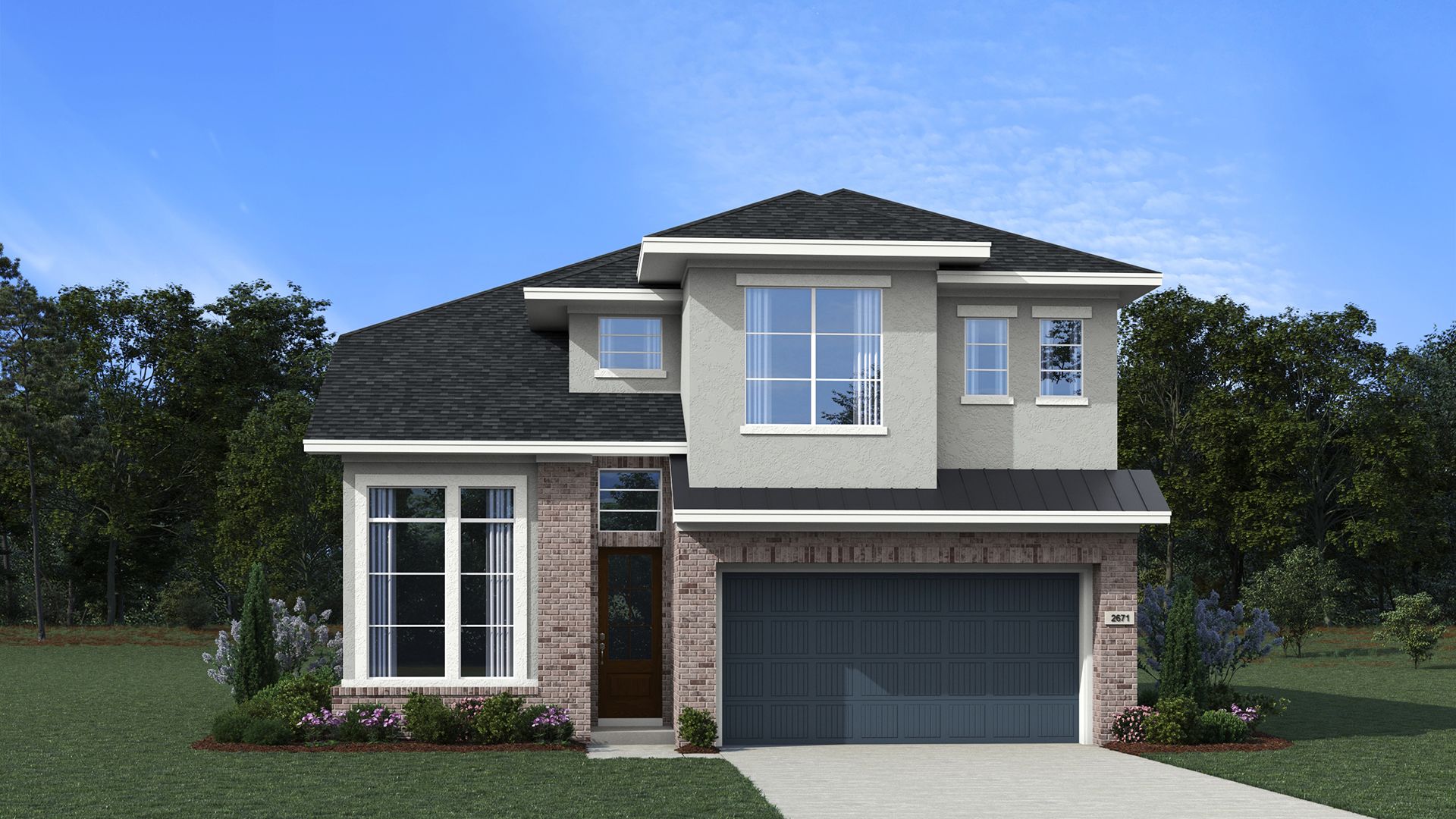 The Laramie Elevation C - Stucco and Brick