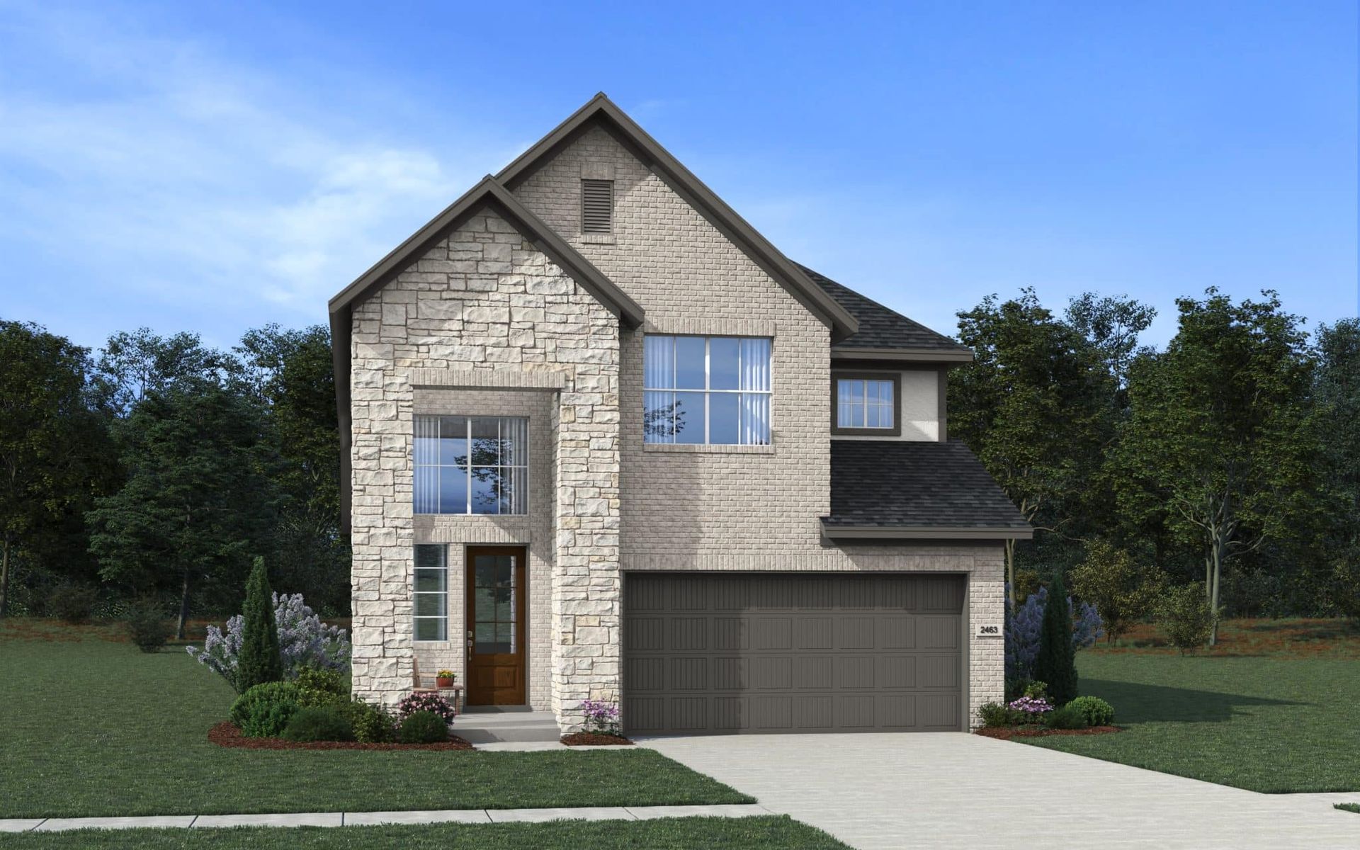 Elevation C Stucco and Brick with Stone
