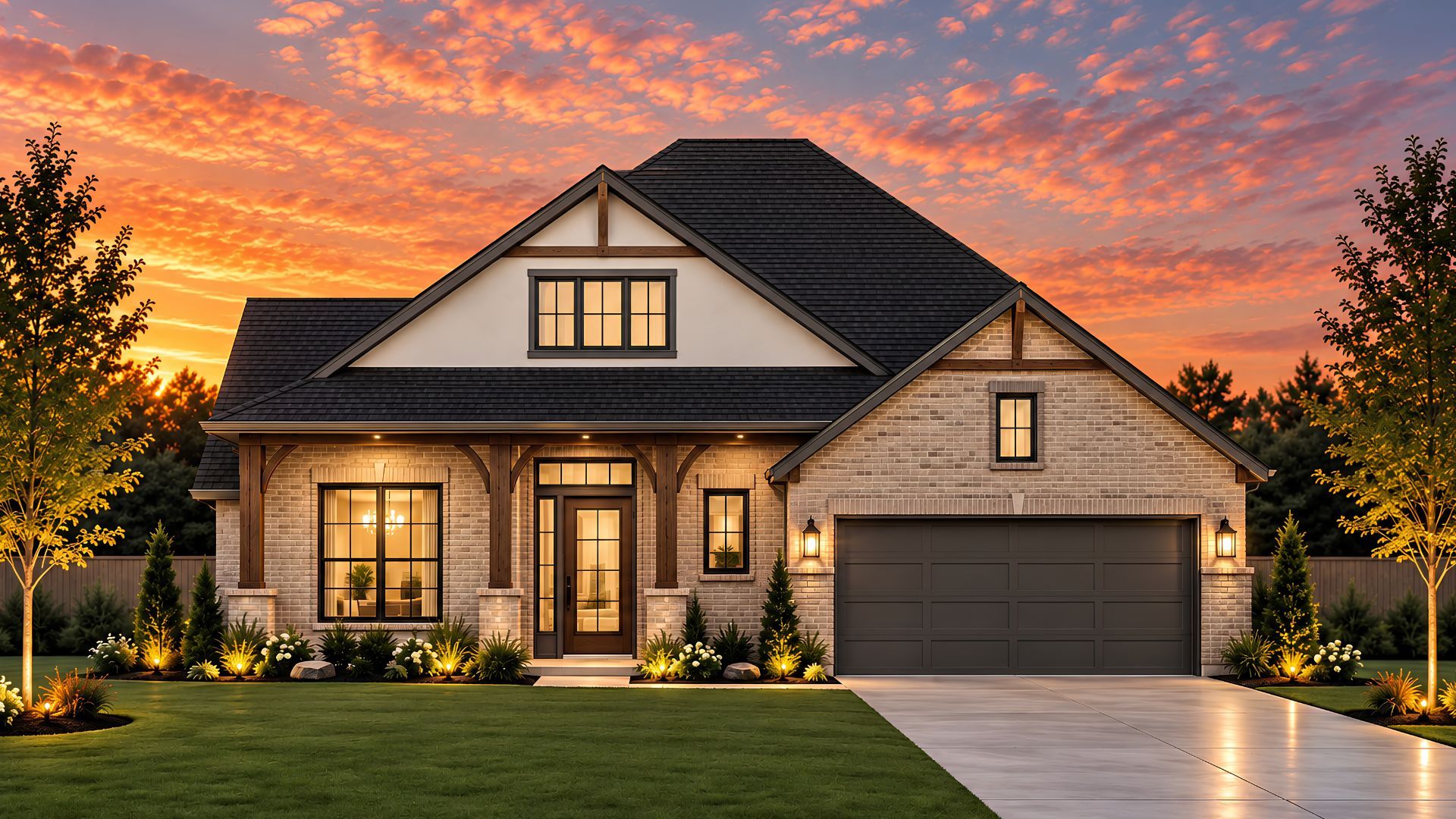 Elevation B2 Brick with Stucco