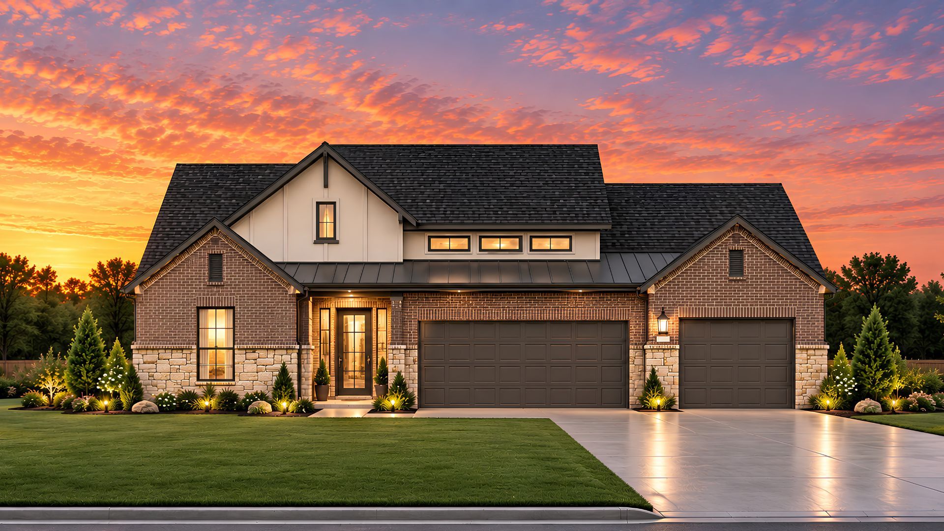 Elevation C Brick and Stone with Stucco