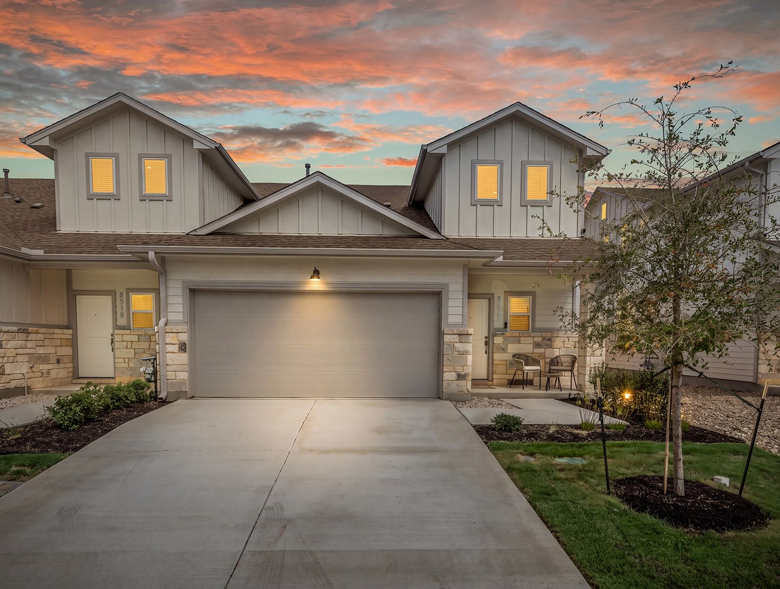 Plan 1582 Townhome Exterior Dusk
