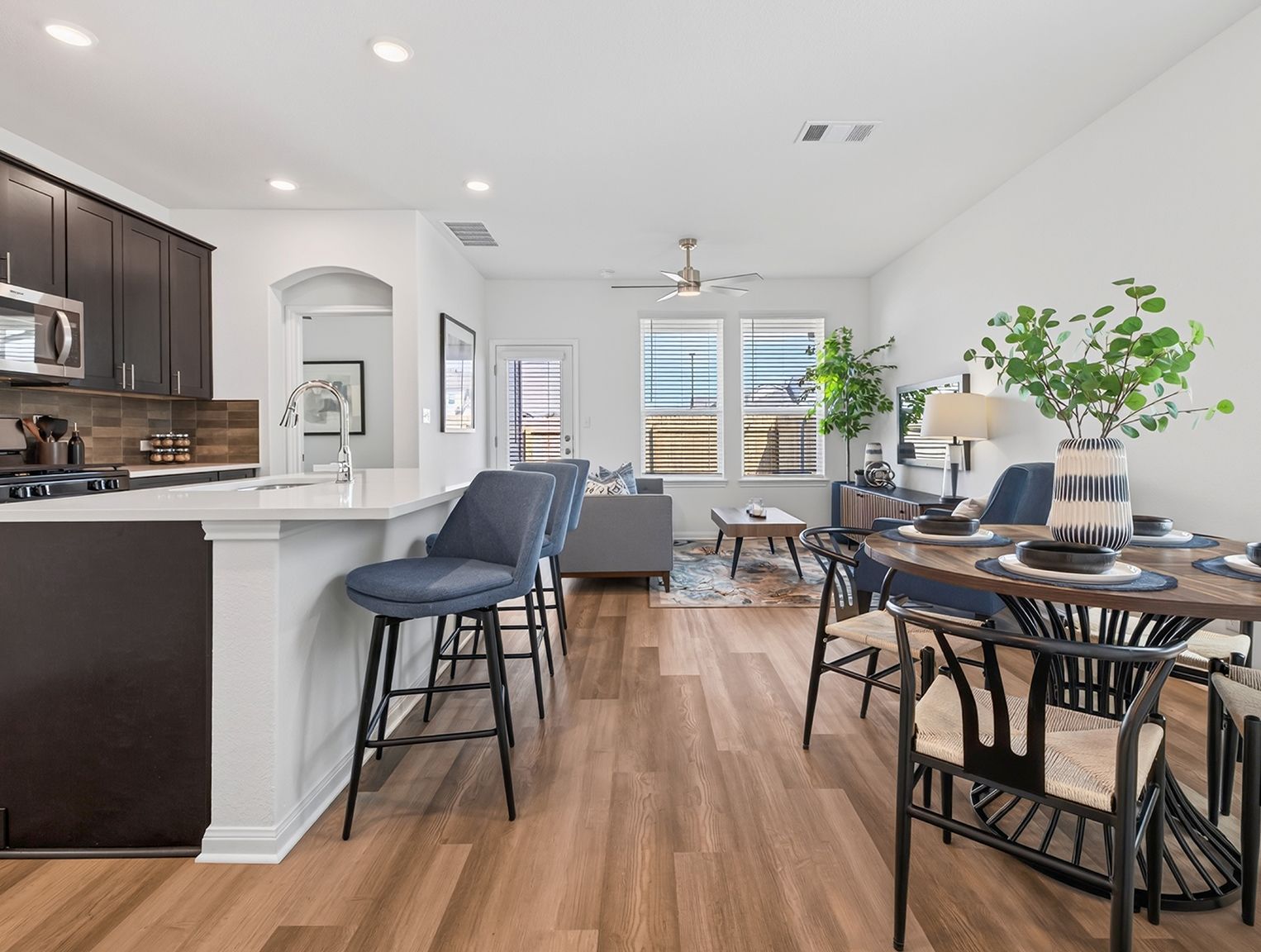 Plan 1582 Townhome Kitchen, Dining and Living