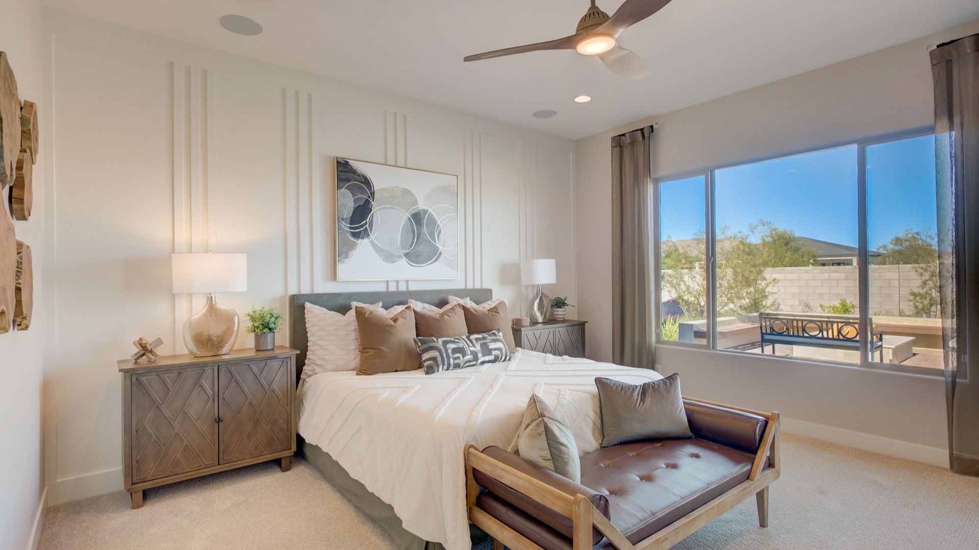 Embrace elegance with plush textiles, designer fan, and wood accents in Arroyo Seco’s exclusive Palazzo enclave.