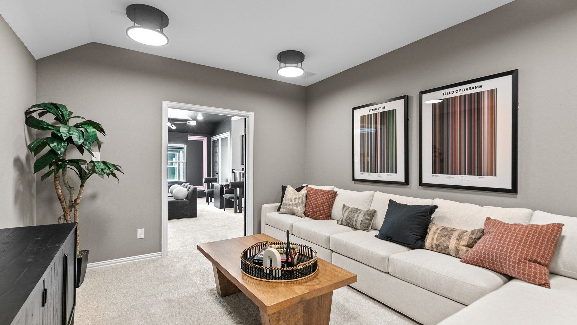 Luxurious open-concept living space with elegant wood details and modern decor in River Ranch.