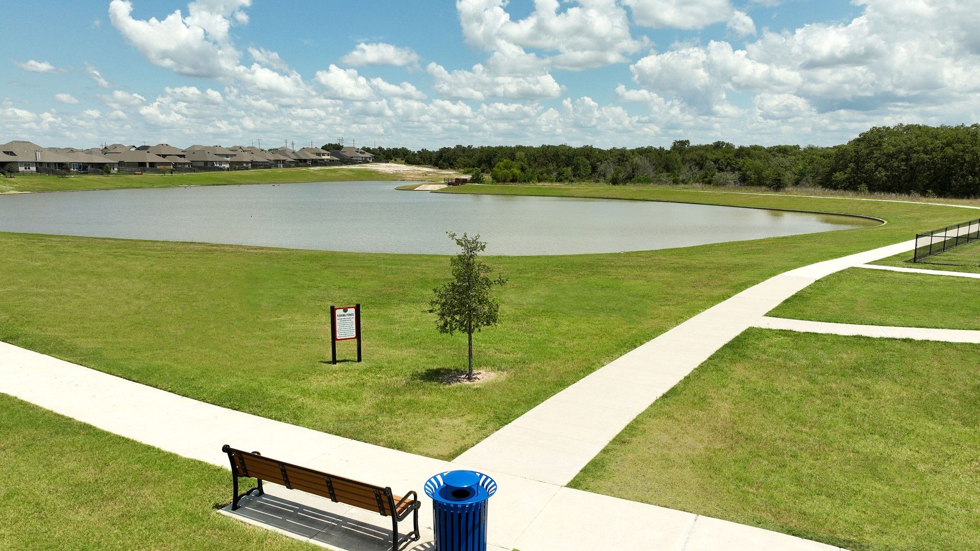 Enjoy tranquil pond views and lush green spaces in Southern Pointe, College Station, Texas.