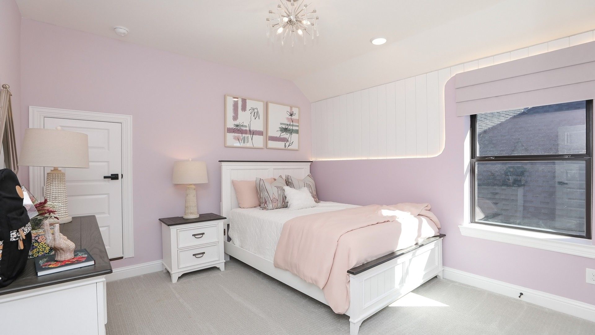 Revel in Brookewater luxury; a bedroom with pastel tones, elegant lighting, and sophisticated design elements.