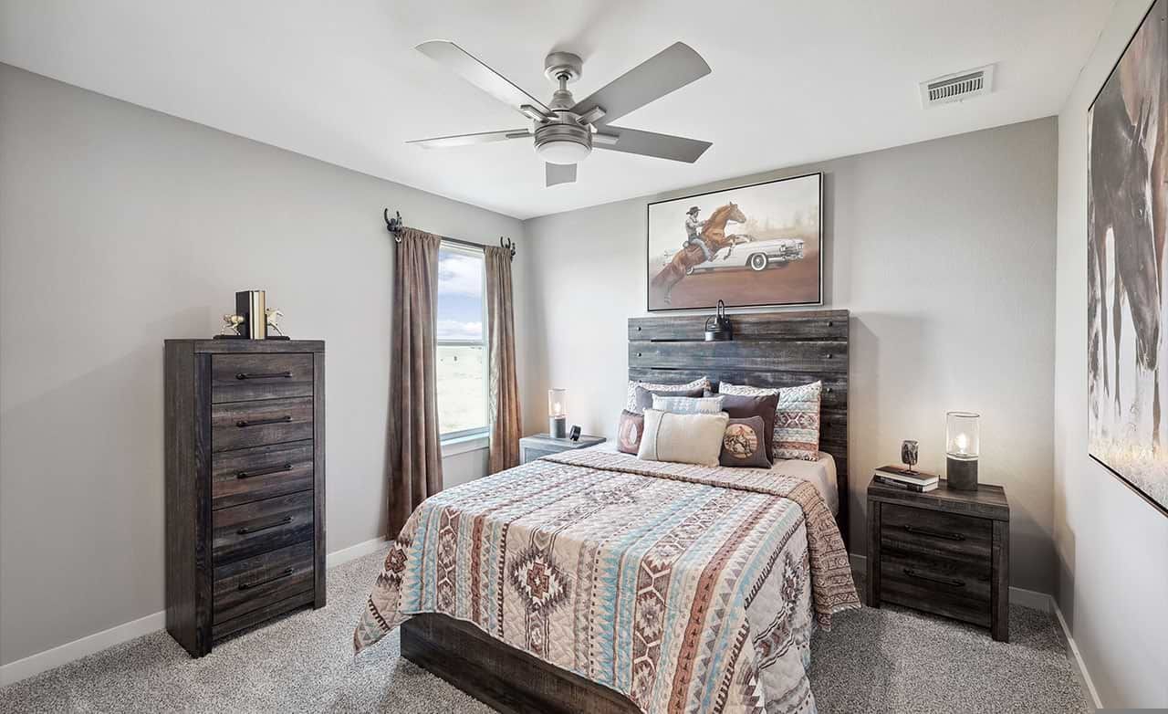 Elegant rustic wood furnishings meet contemporary design in this Walden Pond bedroom.