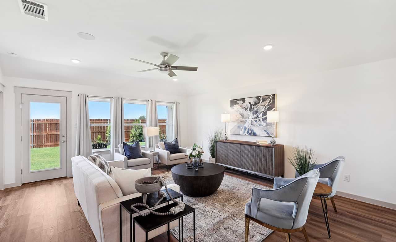 Elegant interiors with rich wood floors and modern design in Walden Pond.