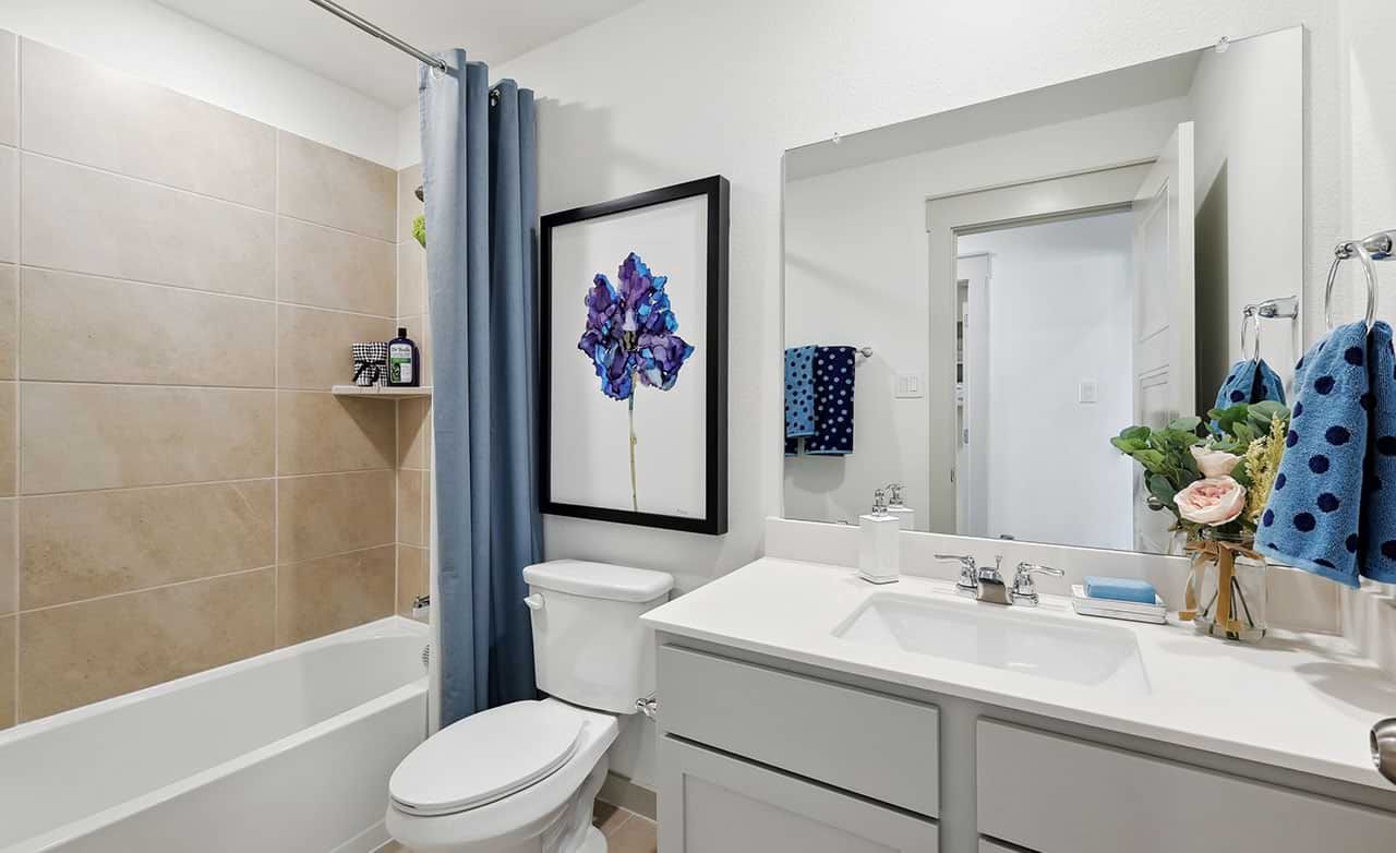 Luxurious bathroom with designer tiles and sleek fixtures in Walden Pond, blending function and elegance.