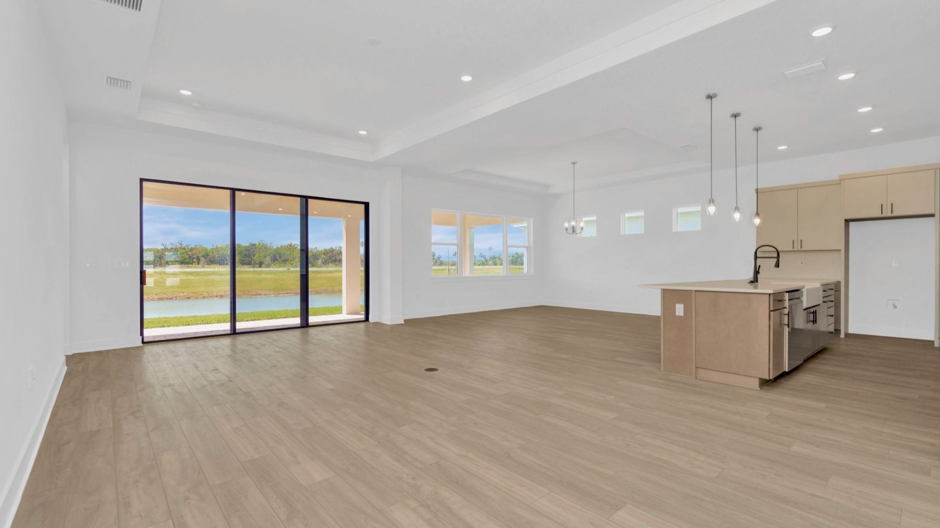 The Main Floor of a DRB Homes Grand Hawk which is offered as a home plan at Serengeti in Spring Hill, FL.
