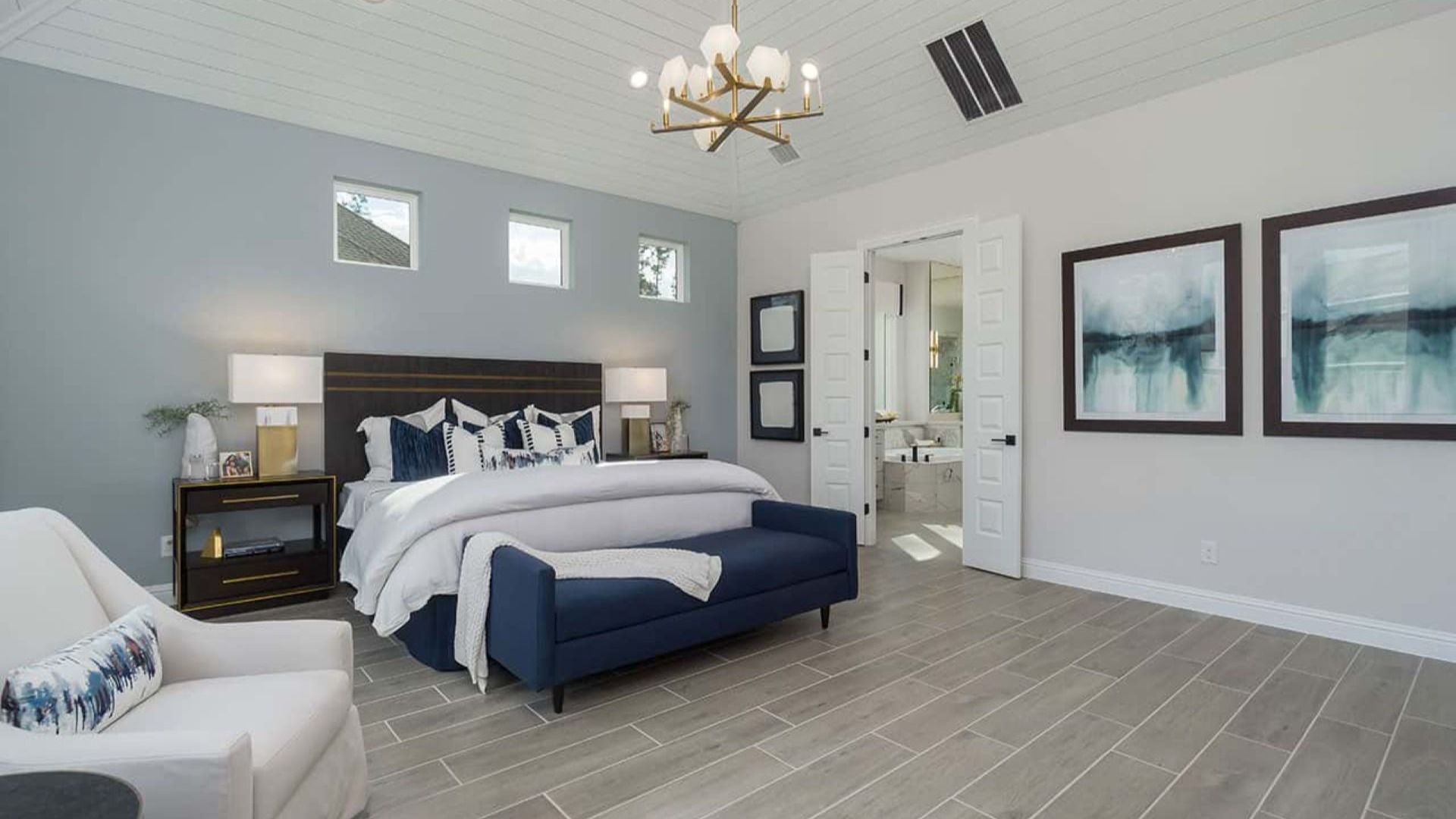 Experience opulence with vaulted ceilings and refined finishes in Mostyn Manor Reserve's exquisite bedroom.