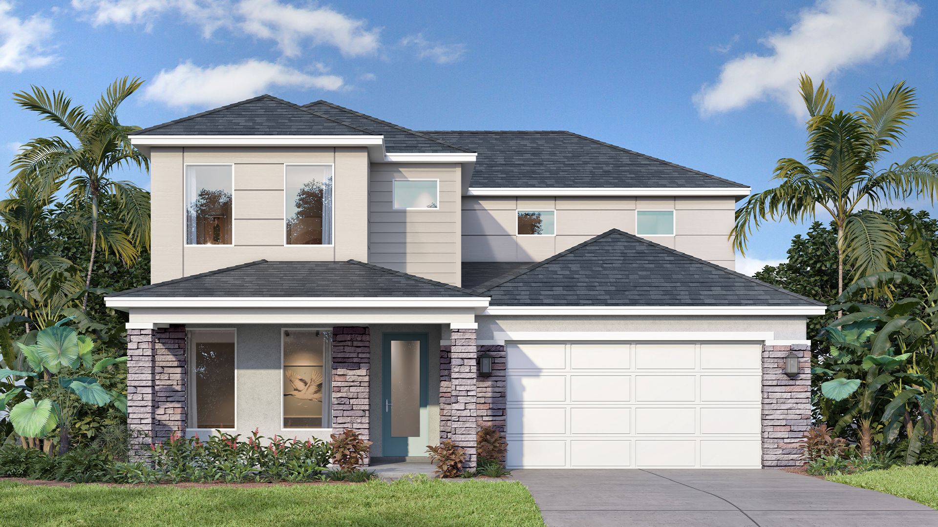 Plumeria Contemporary elevation features sleek modern design with clean lines and a sophisticated exterior.