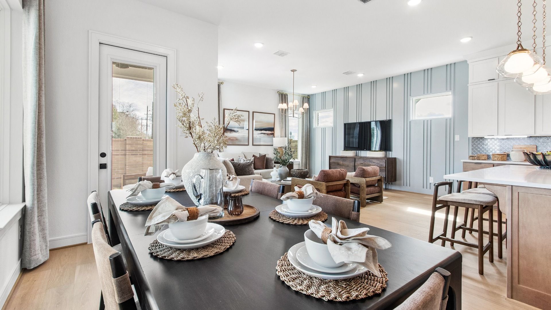 Accent wall adds character to this modern living space in this Bridgeland Central home.