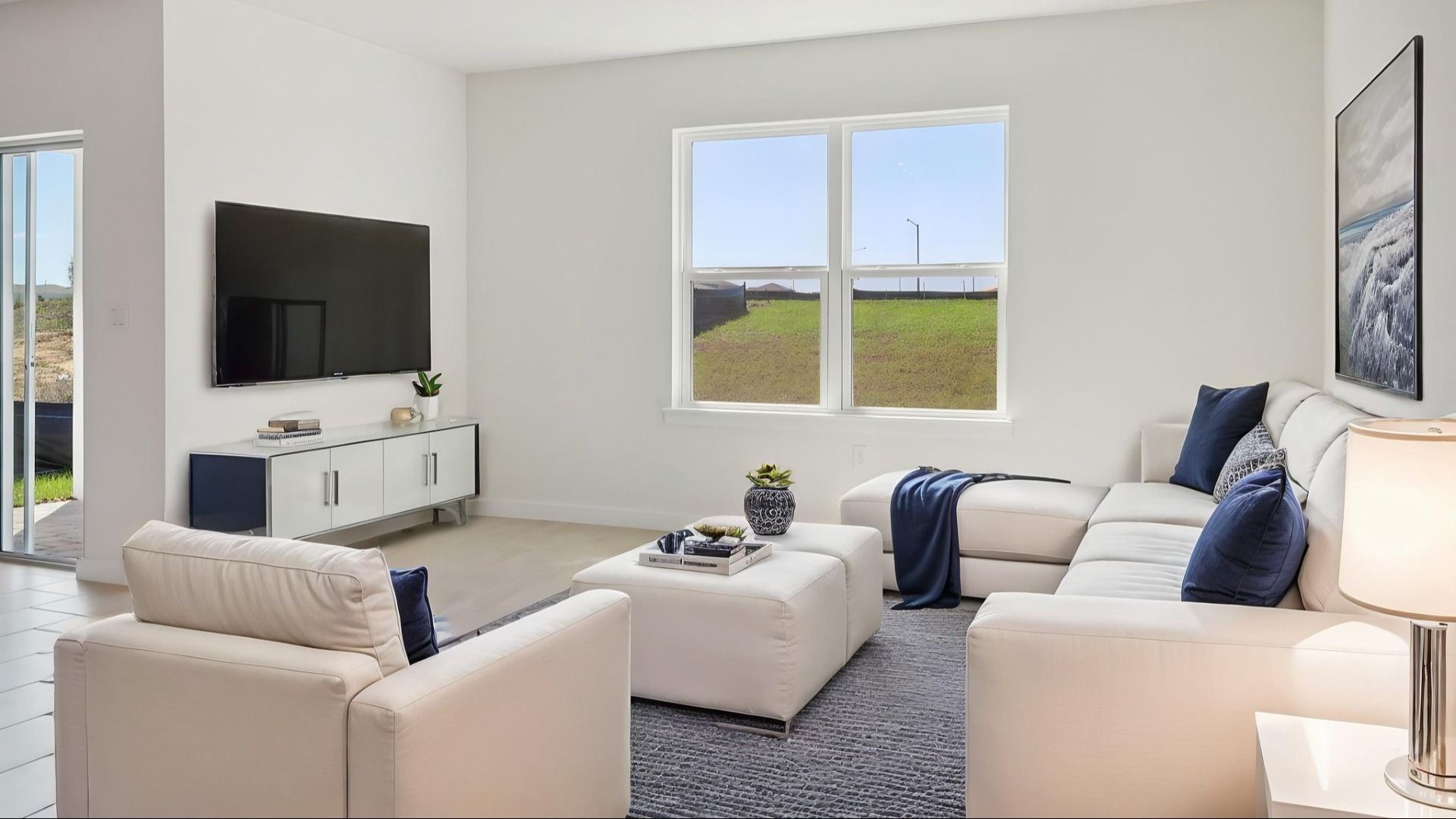 Virtually Staged Family Room of the Atwood by DRB Homes.