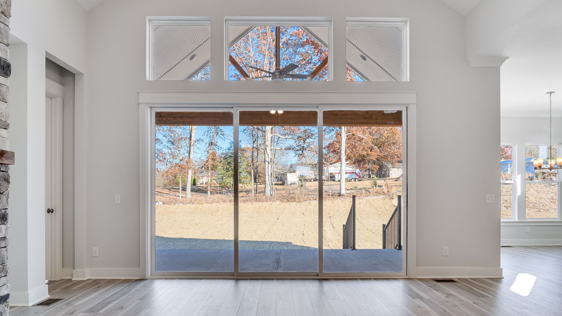 Large glass sliding door for access to covered back patio for indoor/outdoor living