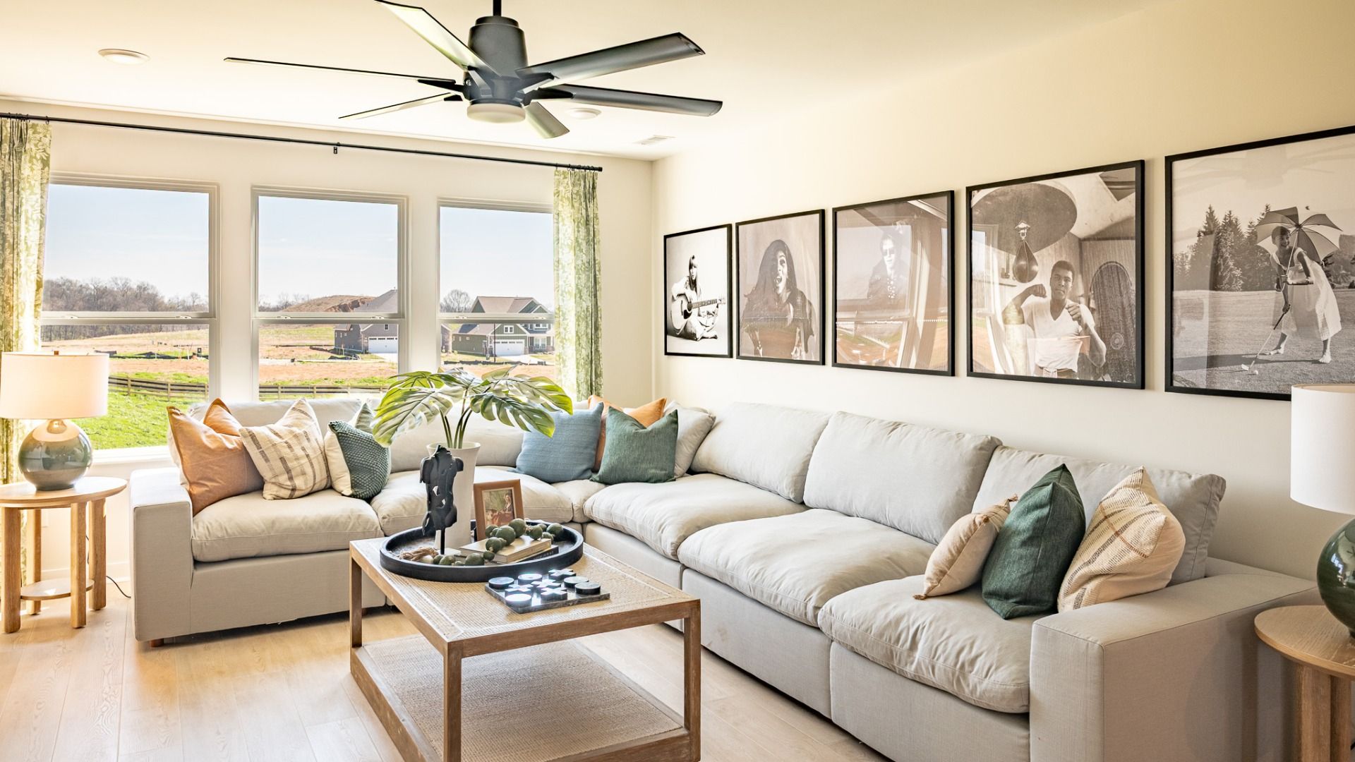 Bonus room loft area with large sofa and furniture for game and movie nights