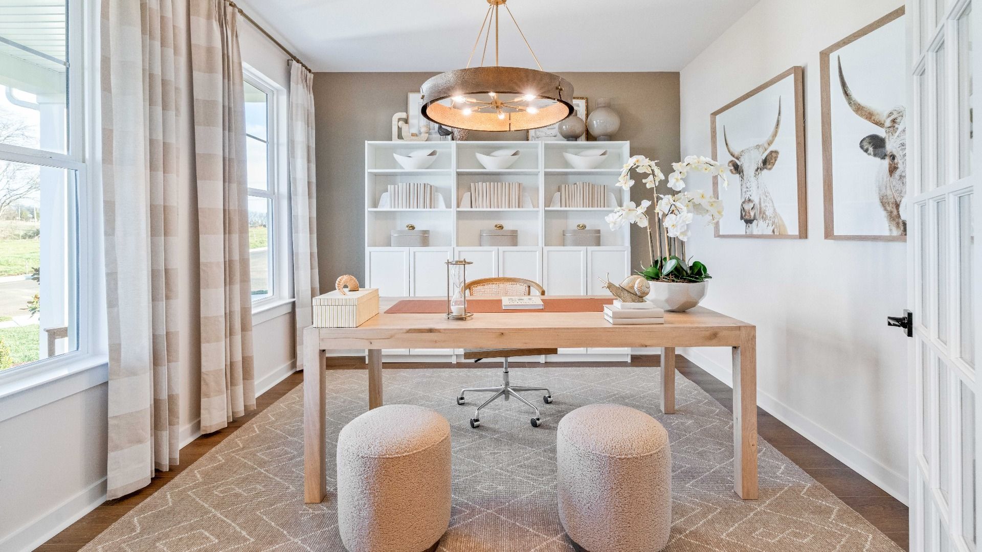 home office setup with neutral color pallet