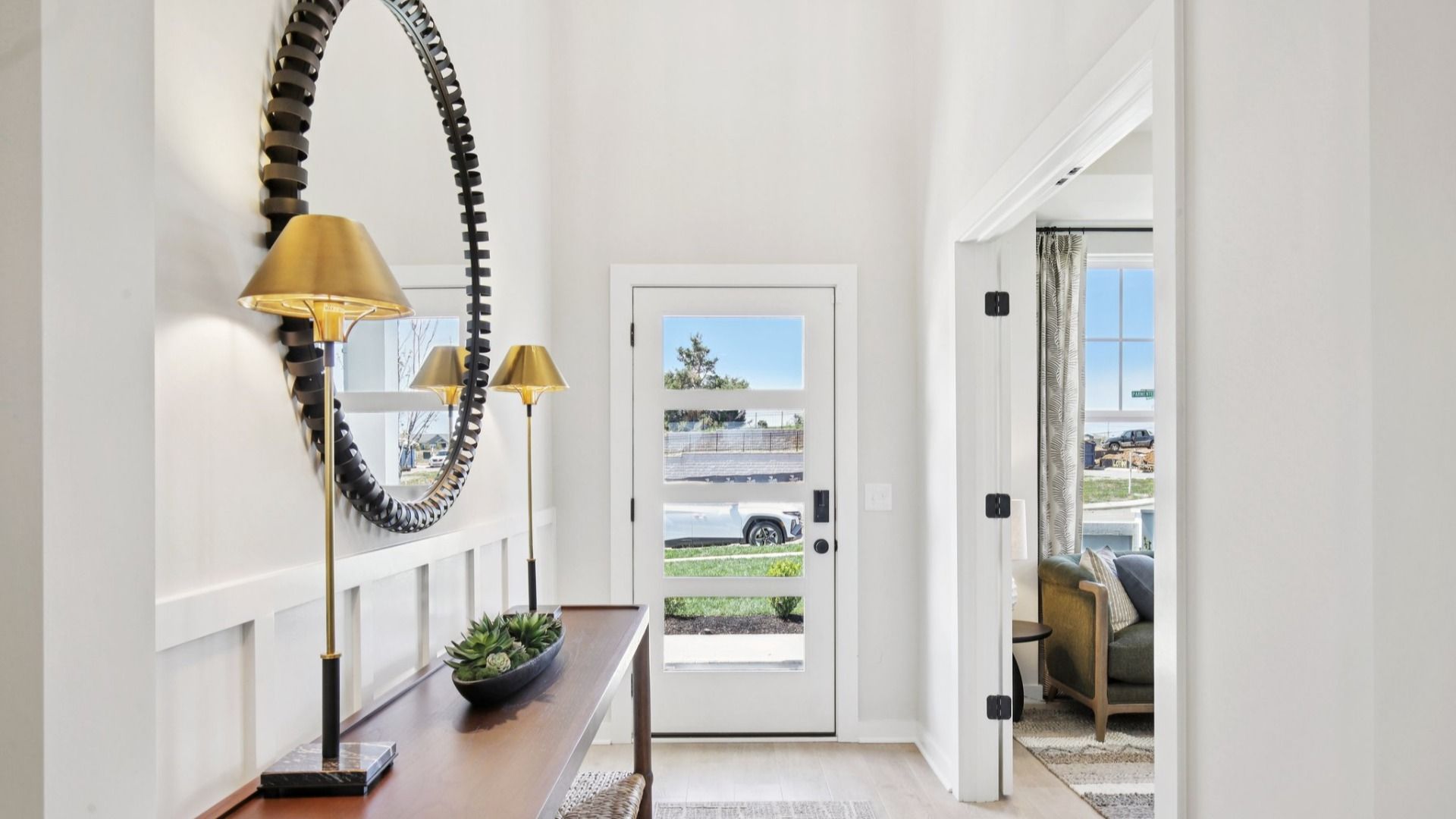 Entryway with upgraded front door and nearby study