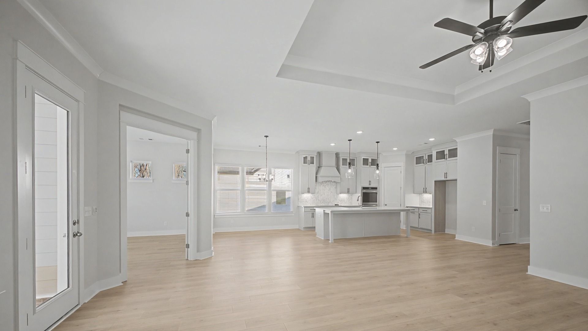 Open Concept layout with gathering room and kitchen