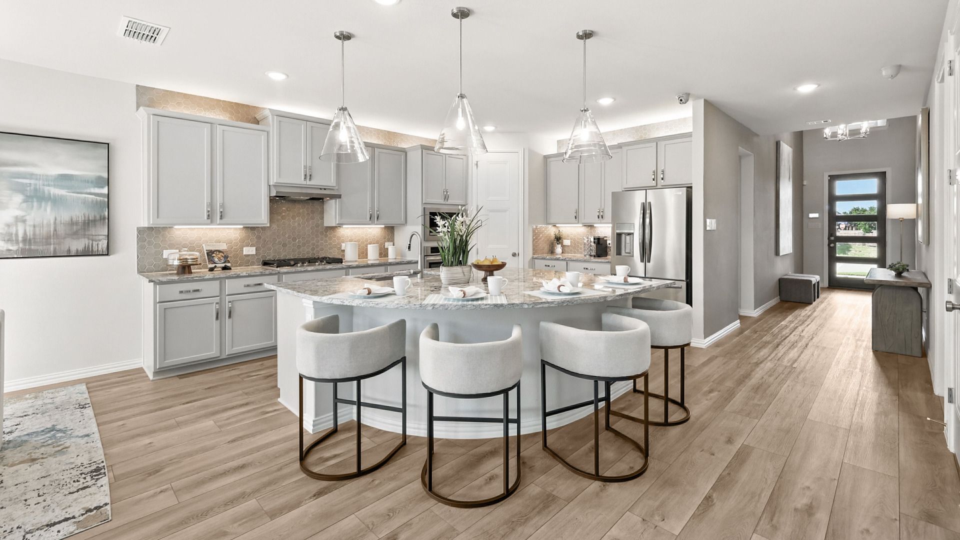 Experience luxury living in a modern single family home showcasing exquisite architectural design choices.