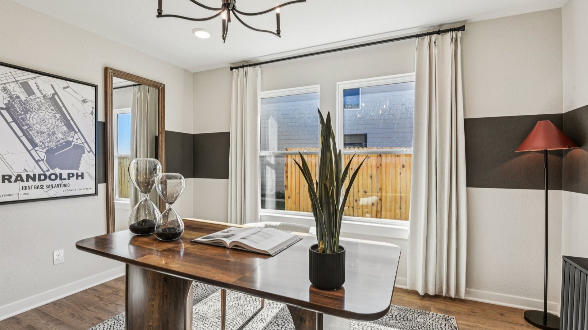 Dedicated Office Space with Black Modern Chandelier Lighting