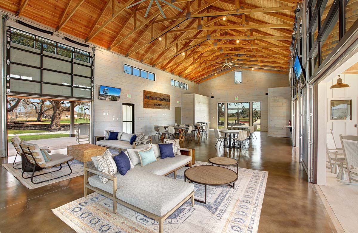 Experience luxury at Meyer Ranch, with expansive open beams and polished concrete floors in New Braunfels.