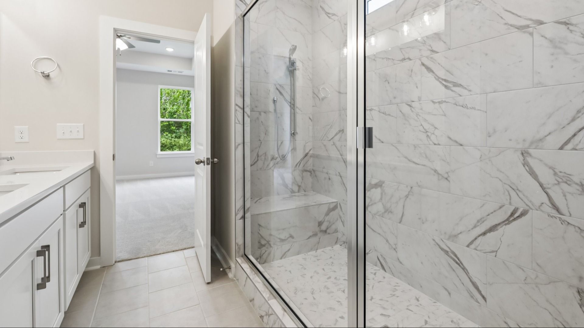 Primary bathroom with dual vanity
