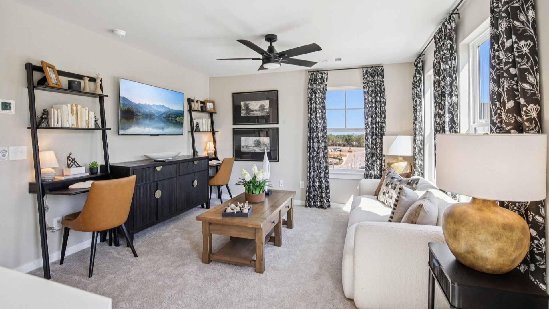 Loft with carpet and natural lighting from windows
