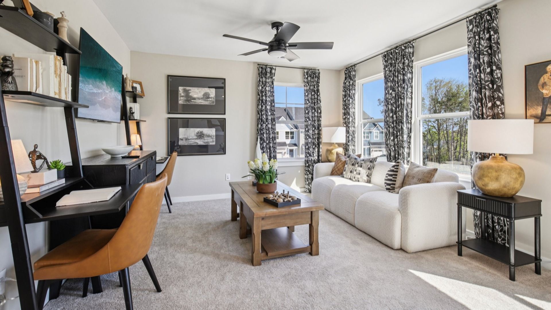 Loft with carpet and natural lighting from windows